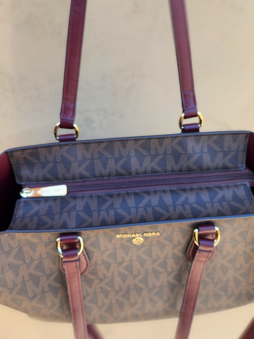 Michael Kors Brown Signature MK Logo Tote – Burgundy Leather - Picture 8 of 12